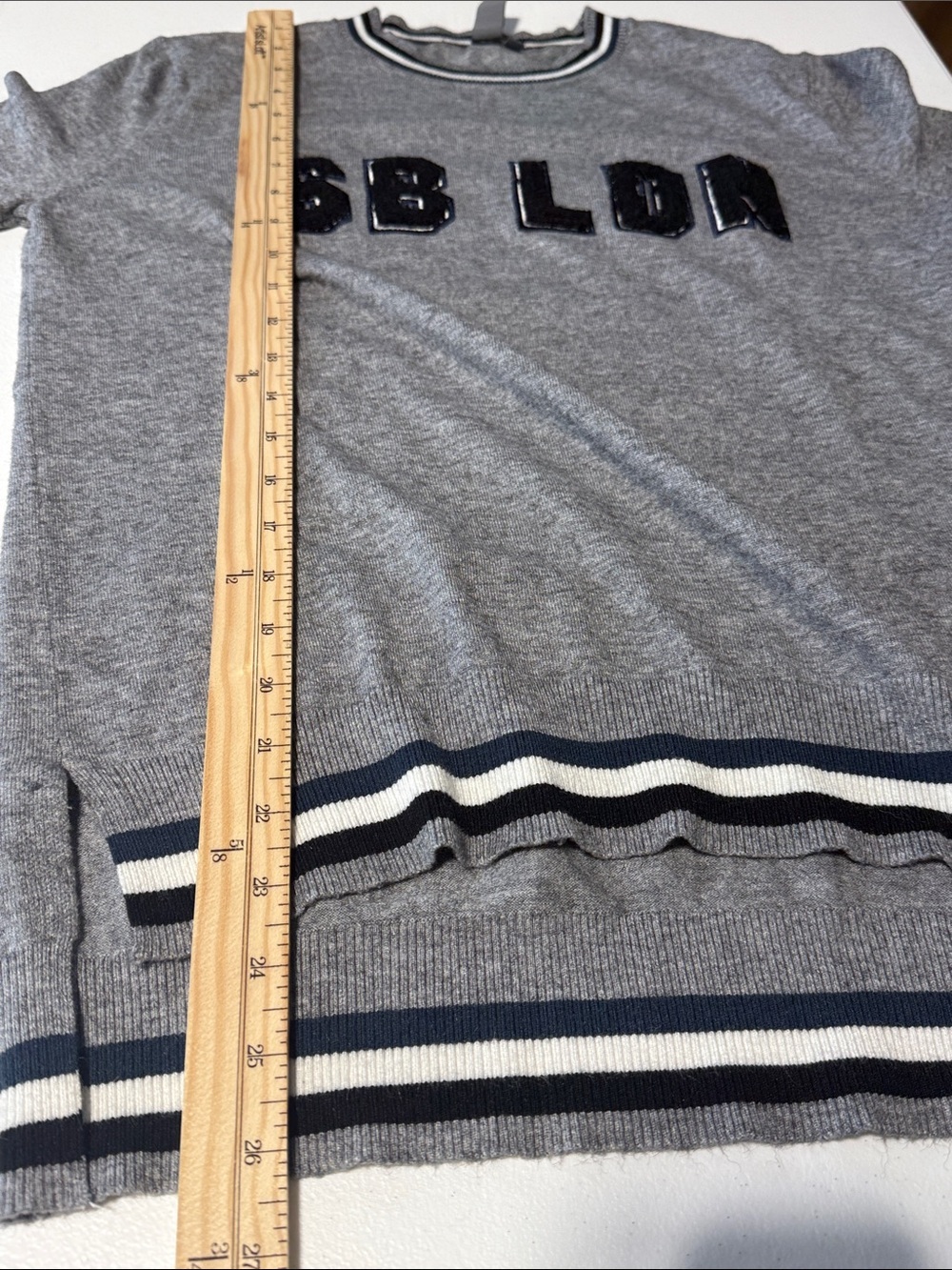Sweaty Betty Grey Crewneck Sweater with Navy Trim - Picture 6 of 6